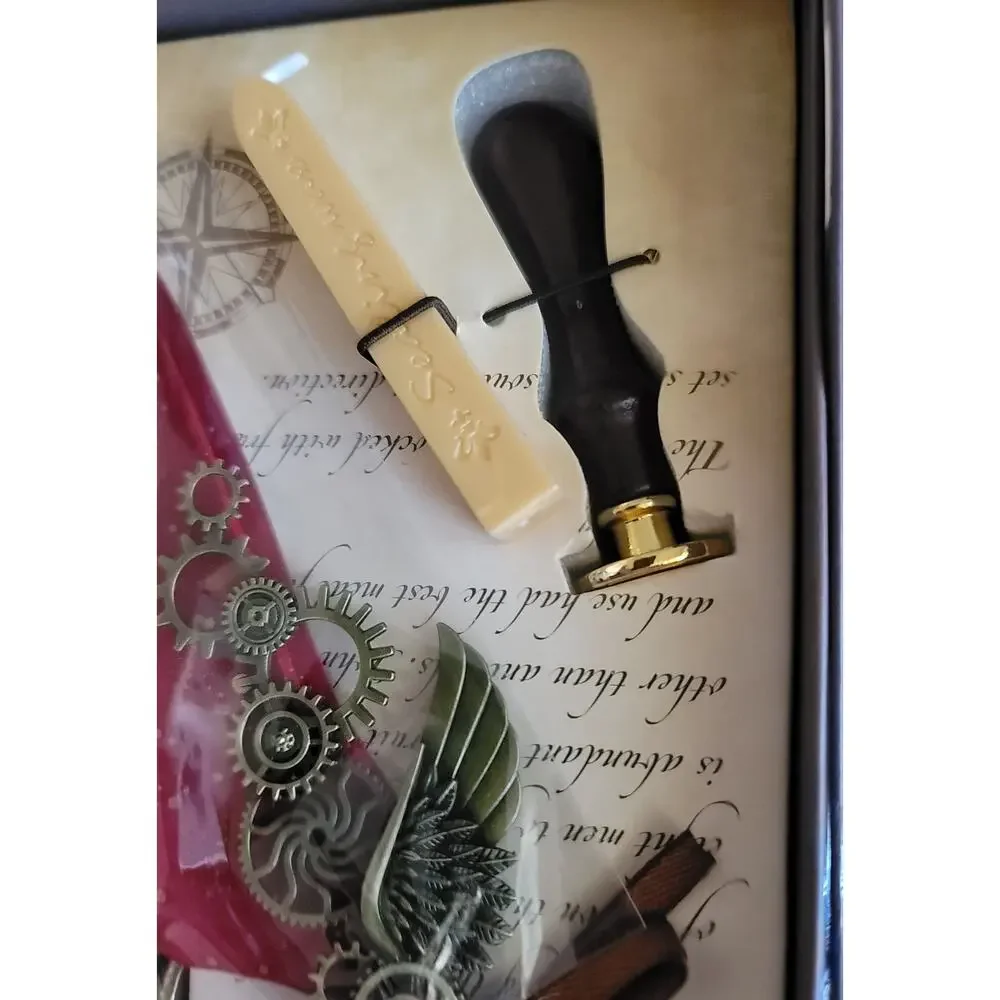 Steampunk Calligraphy Feather Dip Pen Wax Seal Kit Dark Academia Goth Ink Nibs